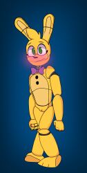 blue_background closed_legs coconut0 cute_expression cute_eyes cute_face five_nights_at_freddy's green_eyes original_design rabbit rabbit_ears regret robot robot_girl rule_63 spring_bonnie spring_bonnie_(fnaf) yellow_body yellow_fur yellow_skin