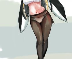 1girls amechi_(artist) bare_midriff belly_button big_breasts black_hair legs legs_together lower_body midriff navel nijisanji nijisanji_en panties panties_unde_yoga_pants pants penguin_flippers penguin_girl penguin_tail penguin_wings petra_gurin see-through see-through_clothing see-through_pants solo solo_female solo_focus sweat sweating sweaty sweaty_belly underwear virtual_youtuber yellow_hair yoga_pants