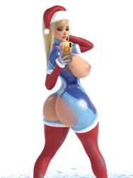 1girls big_ass big_breasts big_butt bimbo blonde_hair blue_eyes bodypaint christmas christmas_clothing christmas_hat christmas_outfit female_only functionally_nude gigantic_ass gigantic_breasts holidays huge_ass huge_breasts looking_back metroid nintendo paint painted_clothes phone popogori samus_aran selfie solo solo_focus thick_ass thick_thighs white_background wide_hips