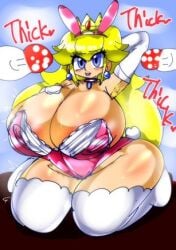 bunny_ears bunny_girl huge_breasts kotarodayo1126 lowres mario_(series) mushroom princess_peach super_mario_bros. thick_thighs