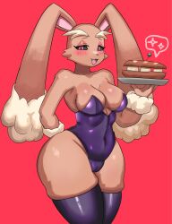 1girls anthro bare_shoulders big_breasts blush breasts bunny_ears bunny_girl bunnysuit cameltoe cleavage clothed clothing female female_only fur furry furry_only generation_4_pokemon looking_at_viewer lopunny navel nintendo open_mouth open_smile plate pokémon_(species) pokemon pokemon_(species) sandwich simple_background smile solo solo_female standing thick_thighs thighhighs voluptuous wide_hips ytrall