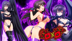 1girls ass big_breasts bikini black_hair cheeto_csb fallen_angel high_school_dxd purple_eyes raynare smile wallpaper