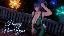 2023 3d 3d_(artwork) blue_eyes blue_hair bouquetman female female_focus female_only fireworks green_clothing happy_new_year highres ikari_warriors king_of_fighters leona_heidern looking_at_viewer skimpy_clothes skimpy_dress snk solo