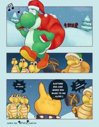 bowser bowsettetruequeencomic christmas comic comic_page feliz_cuervo green_koopa_troopa koopa_troopa mario_(series) nintendo nintendo_switch red_koopa_troopa sledge_bro snow super_mario_bros. yoshi