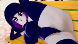 1girls 3d 3d_(artwork) big_ass big_breasts big_butt dc dc_comics koikatsu pixiv rachel_roth raised_leg raven_(dc) solo sun_light teen_titans thick_thighs