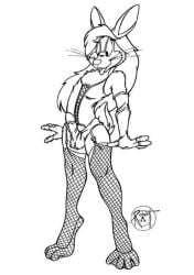 1990s 1994 1boy 20th_century bunny bunny_boy corset crossdressing digital_media_(artwork) fishnet_stockings fishnets furry furry_only garter_belt line_art lowres male male_only original original_character pinup sissy vawlkee