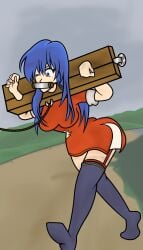 1girls ass big_ass blue_eyes blue_hair bondage breasts caeda_(fire_emblem) female female_only femsub fido_sama fire_emblem fire_emblem:_mystery_of_the_emblem fire_emblem:_shadow_dragon_and_the_blade_of_light gag garter_straps large_breasts leash long_hair nintendo one_eye_closed outdoors pillory solo ssvineman thighhighs torn_clothes walk_of_shame