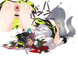 anal anal_sex anus arknights deepcolor_(arknights) face_down_ass_up female from_behind gaping_anus glasses hat hitobashira_(1746164306) monster no_panties pussy skirt teeth_clenched tentacle tentacle_monster top-down_bottom-up victim_alice