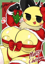 annabee_(woebeeme) anthro bee christmas gift presenting_breasts twitter woebeeme wrapped yellow_skin