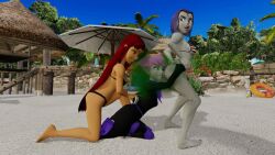 3d 3girls ass beach bikini dc dc_comics fart fart_cloud fart_fetish fart_torture farting farting_in_face female femdom grey_skin jinx_(dc) orange_skin raven_(dc) shimppasta starfire teen_titans tongue tongue_out
