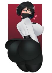 1girls 2d artist_name ass big_ass big_breasts big_butt black_hair breasts clothed clothing evie_(fortnite) eyes_rolling_back female female_only fortnite heart human humanoid large_ass large_breasts light-skinned_female light_skin looking_back looking_right mask nipple_bulge pale-skinned_female pale_skin postblue98 short_hair simple_background solo standing voluptuous watermark