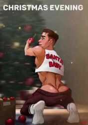 animated ass back_muscles bondage bound butt christmas christmas_tree crop_top cum cum_in_ass cum_inside cum_leaking english_text fataldraws gagged leaking_cum looking_at_viewer looking_back male male_only mp4 muscles muscular muscular_male music sound tied_up video