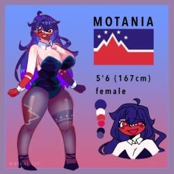 1girls anthro artist_name big_breasts breasts cleavage clothing color_palette comission countryhumans countryhumans_girl countryhumans_oc female female_only flag gloves high_heels large_breasts leggings markai_cat motania_(micro_clone) oc original pantyhose playboy red_eyes reference_sheet stickman text thick_thighs thighs