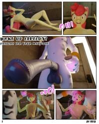 absurd_res animal_genitalia animal_penis anthro apple_bloom_(mlp) balls big_breasts big_penis bimbo bimbofication blindfold bodily_fluids breasts collar comic cuff_(restraint) cum cum_inflated_breasts cum_on_penis dialogue ejaculation english_text equid equine equine_penis erection female forced friendship_is_magic genital_fluids genitals group hair hasbro hi_res horse humanoid inflation magic male male/female mammal mind_break mind_control mindfuck my_little_pony nipples nude page_1 penetration penis plasticbag13 pony potion potion_bottle pussy rape restraints sex shackles slave stripes text trio young zebra