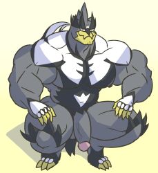 anthro balls bara barazoku bughemoth furry grey_fur male male_only muscles muscular nintendo penis pokemon pokemon_ss solo solo_male spread_legs squatting urshifu ursid