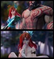 3d beastmaster_(dota) blender cock_worship cum cum_in_mouth dota_2 green_eyes huge_cock muscular_male red_hair tagme the_cru1zer windranger