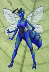 1girls 2022 2_toes 3_fingers antennae anthro anthro_only anthrofied arthropod arthropod_abdomen arthropod_humanoid biped blue_body blue_skin breasts caribou_(artist) digital_media_(artwork) feet female female_only fingers full_body humanoid insect_girl insect_humanoid insect_wings insects non-mammal_breasts solo solo_female toes wings