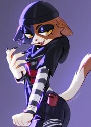 anthro big_hands black_beanie black_clothing black_jeans black_nail_polish black_nails black_pupils black_sweater clothed emo feline feline_humanoid female female_anthro feminine_pose flat_chest flat_chested fortnite hauringu jeans meow_skulls_(fortnite) multicolored_body multicolored_fur nail_polish no_sex phone piercing ripped_clothing ripped_pants seductive_eyes seductive_smile shirt_pull slender_waist streetwear striped_clothing striped_sleeves sweater tail thin_waist torn_jeans white_tail yellow_eyes