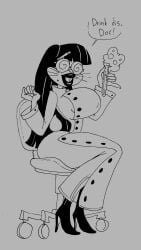 beauty_mark big_breasts big_lips bimbo_goth_bugs black_hair breasts bugs_bunny bunny bunny_tail fembugs_bunny goth labcoat lipstick looney_tunes makeup putricia scientist