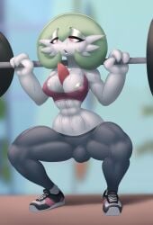 1futa 2022 3_fingers abs areola areola_slip areolae ball_bulge balls balls_under_clothes barbell blurred_background bob_cut bodily_fluids breasts bulge bulge_through_clothing chest_spike cleavage clothed clothing crouching exercise eyeshadow fingers flaccid footwear futa_only futanari gardevoir generation_3_pokemon genital_outline green_areola green_eyeshadow green_hair green_lips green_nipples gynomorph hair hi_res humanoid intersex lips makeup mostly_clothed muscular muscular_futanari muscular_gynomorph muscular_intersex narrowed_eyes nintendo nipple_slip nipples open_mouth penis penis_bulge penis_outline penis_under_clothes pokémon_(species) pokemon pokemon_(species) shoes sneakers solo spikes spikes_(anatomy) spread_legs squatting sweat thick_thighs venela weightlifting weights white_body white_skin wide_hips workout yoga_pants yoga_pants_bulge