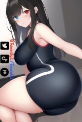 1girls ai_generated artist_self-insert ass clothed clothing emzie01 funemily1 gym_uniform large_breasts light-skinned_female looking_at_viewer looking_back nai_diffusion panties smile stable_diffusion tagme thighs watermark