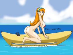 1girls artist_name artist_request barefoot beach blue_eyes bubble_ass bubble_butt commentary commentary_request danny_phantom exhibitionism female female_only ghosthunter1851(artist) jazz_fenton large_ass large_breasts large_butt long_hair naked naked_female ocean red_hair riding sitting solo thick_ass thick_thighs