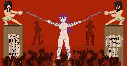 2d 2d_animation 5girls abs animated ass belly_button black_hair blush bondage breasts chain_bondage chains completely_nude_female crowd darksiders defeated defeated_heroine demon embarrassed embarrassed_nude_female enf face_markings female_protagonist femdom femsub fury_(darksiders) game_over gif hair_covering_eyes humiliation kh-sprite long_hair multiple_girls muscular muscular_female muscular_sub nipples nude nude_female pixel_animation pixel_art purple_hair red_background restrained white_eyes