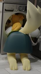 2023 3d 3d_(artwork) 3d_model animal_crossing animal_crossing_new_leaf anthro ass ass_focus behind_view bending_over blender butt_focus clothed clothing doubutsu_no_mori female fully_clothed fur furry furry_only hi_res highwizard isabelle_(animal_crossing) isabelle_(highwizard) kitchen kneeling looking_at_viewer looking_back nintendo office_lady rear_view skirt solo stuck suprised tagme tail washing_machine what_are_you_doing,_step_bro? yellow_body yellow_fur