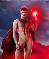 abs actor big_cock big_penis cape carlos_gzz celebrity flaccid flaccid_penis huge_cock kj_apa looking_at_viewer magic male male_only marvel muscles muscular muscular_male pecs posing real_person scarlet_witch_(cosplay) uncut veiny_penis