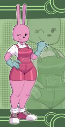 1girls anthro artist_name bare_legs breasts bunny_ears calves chonzo collared_shirt curvy curvy_hips eyelashes female female_only full_body gloves hand_on_hip heart hips humanoid lagomorph legs looking_at_viewer mammal_humanoid one_eye_closed overalls pink_body rabbit shoes smile sneakers solo standing thick_thighs white_clothing wide_hips widget wink wow!_wow!_wubbzy! zguy_101 zonoch_dood