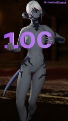 1girls 3d 3d_(artwork) 4k au_ra blender blender_(software) blender_cycles dark_skin dragon dragon_girl female female_focus female_only final_fantasy final_fantasy_xiv follower_celebration glasses grey_skin hair_highlights hereticalkobold highlights milestone_celebration naked naked_female nude nude_female purple_eyes scales smile smiling square_enix tail white_hair