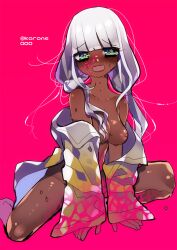 blood breasts completely_nude completely_nude_female danganronpa danganronpa_v3 dark-skinned_female dark_skin exposed_breasts jacket jacket_only korone000 off_shoulder straight_hair yonaga_angie