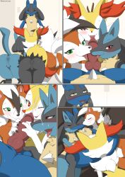 2022 animal_genitalia animal_penis anthro anthro_on_anthro anus ass big_butt blue_body blue_fur blush bodily_fluids braixen canine_penis closed_eyes comic cum cum_on_face cumshot dusk_lycanroc ejaculation female fur generation_4_pokemon generation_6_pokemon generation_7_pokemon genital_fluids genitals green_eyes group hi_res knot licking looking_pleasured lucario lycanroc male male/female nintendo nude one_eye_closed open_mouth oral orange_body orange_fur orgasm penile penis penis_lick pokémon_(species) pokemon pokemon_(species) pussy red_eyes sex tongue tongue_out white_body white_fur winick-lim yellow_body yellow_fur