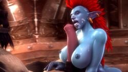 1boy 1girls after_blowjob after_oral after_sex big_breasts blizzard_entertainment blue_skin cum_on_mouth cum_on_tongue cum_swallow female horny huge_cock licking licking_penis male mohawk noname55 paizuri penis penis_lick red_eyes tagme tauren titfuck titjob troll troll_(warcraft) troll_female willing world_of_warcraft zazi_(noname55)