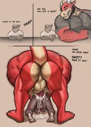 absurd_res age_difference anal anthro anthro_on_anthro anthro_penetrated anthro_penetrating anthro_penetrating_anthro ass back_muscles ball_size_difference balls bar beard big_balls big_muscles big_penis bodily_fluids body_hair butt_hair comic cum cum_from_ass cum_in_ass cum_inside cum_on_butt dialogue dirty_talk dragon duo emit excessive_cum excessive_genital_fluids facial_hair genital_fluids genitals hairy hairy_balls hi_res huge_muscles male male/male male_penetrated male_penetrating male_penetrating_male mature_male muscular muscular_anthro muscular_male nude orgasm penetration penis penis_size_difference presenting presenting_hindquarters pubes red_body saggy_balls scalie sex size_difference smaller_penetrated tail thick_tail vein veiny_penis