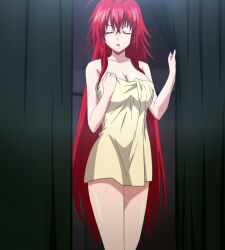 conscious demon_girl female high_school_dxd large_breasts red_hair rias_gremory screencap screenshot stitched tnk_(company) towel