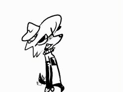 animated anthro armwear black_and_white black_tail bulge canid canine canis clothing collar dogguyd domestic_dog ear_collar earwear half-closed_eyes legwear male mammal monochrome narrowed_eyes neckwear open_mouth original_character solo spiked_collar spikes tail teeth tongue topwear