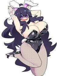 1girls bellupup big_breasts breasts bunny_ears bunny_tail bunnysuit cleavage clothed clothing cutiepatootie female female_only fishnet fishnet_legwear fishnets game_freak hex_maniac jumping large_breasts long_hair looking_at_viewer nintendo open_mouth open_smile pokemon pokemon_xy purple_eyes purple_hair shoes simple_background smile solo solo_female spiral_eyes thick_thighs voluptuous white_background wide_hips