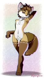 4:7 anthro armpit_hair body_hair canid canine fox furry genitals hi_res kingsley_(riverglaive) male mammal penis pubes riverglaive sole_male solo thick_thighs tongue tongue_out young