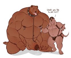 2023 anthro anthro_on_anthro balls barazoku barefoot bear beard belly belt biceps big_balls big_belly big_muscles big_nipples big_pecs big_penis blush bodily_fluids bondage bulge canid canine canis claws clothing collar deltoids dialogue domestic_dog dominant dominant_anthro dominant_male drooling duo english_text erection eyebrows facial_hair feet fur genital_fluids genitals hand_on_chest hand_on_pecs harness hat headgear headwear hi_res huge_balls huge_cock huge_muscles huge_pecs huge_thighs humanoid_genitalia humanoid_penis inviting kneeling leash leather leather_daddy looking_at_viewer male male/male mammal manly manlyster musclegut muscular muscular_anthro muscular_male narrowed_eyes navel nipple_piercing nipple_ring nipples nude open_mouth open_smile pawpads pec_grasp pecs penis piercing plantigrade precum ring_piercing saliva shadow simple_background size_difference small_dom_big_sub smile spiked_collar spikes standing submissive submissive_anthro submissive_male suspenders talking_to_viewer teeth text thick_penis thick_thighs thong tongue tongue_out tuft underwear vein white_background wristband