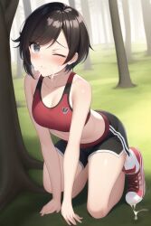 1girls ai_generated big_breasts breasts clothed_female clothing cum cum_on_face facial female female_focus fully_clothed nai_diffusion ruby_rose rwby sneakers stable_diffusion