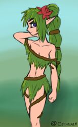 1girls artist_name artist_signature big_breasts breasts collarbone dryad dryad_(terraria) elf_ears female female_only green_hair hair long_hair looking_at_viewer not_forth pointy_ears purple_eyes sideboob simple_background terraria thighs video_games