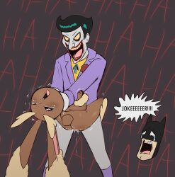 absurd_res anthro asphyxiation batman batman_(series) bodily_fluids breath_play brown_body choking crossover cum cum_inside dc dc_comics e254e eastern_and_western_character english_text female female_penetrated generation_4_pokemon genital_fluids group hi_res human joker lopunny male male/female male_penetrating male_penetrating_female mammal meme moments_before_disaster nintendo open_mouth penetration pokémon_(species) pokemon pokemon_(species) sex smooth_skin snuff text there_are_no_laws_against_pokémon,_batman tongue tongue_out unconscious