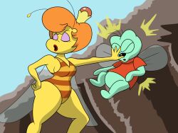 anthro ba_after_dark bee bullying chip_'n_dale_rescue_rangers disney disney_channel dominant_female femdom one-piece_swimsuit queenie striped_clothing thick_thighs zipper