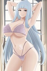 angel_(fairy_tail) aslindsamure big_breasts bra breasts curvy curvy_female curvy_figure fairy_tail long_hair purple_eyes seduction seductive seductive_eyes seductive_look seductive_mouth seductive_pose seductive_smile sorano_aguria white_hair