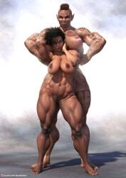 2022 2girls 3d african african_female barefoot black black_female black_hair black_pubic_hair butch dark-skinned_female dark_skin ebony ebony_female elf_ears extreme_muscles fangs feet female female_only huge_breasts human_female larger_female multiple_girls muscular muscular_female necrophage nude nude_female orc orc_female pubic_hair size_difference smaller_female standing toes