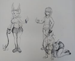 2d 2girls all_fours anthro antlers blush buckteeth bunbun_npc_(undertale) cinnamon_(undertale) collar collar_tag deer deltarune female femdom femsub freckles fur furry heart_tag hooves human_on_anthro kris_(deltarune) leash legs multiple_doms noelle_holiday npc petplay pikapika212 rabbit rabbit_girl_(undertale) rabbit_npc_(undertale) reindeer skirt smile smiling_at_another sweater tail thick_thighs thumbs_up turtleneck turtleneck_sweater undertale undertale_(series) wink