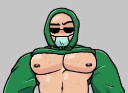 1boy bara bara_tiddies buff facemask hoodie hoodie_lift kwite male male_focus male_only muscular muscular_male nipple_piercing nipples ornyrabi77 pecs real_person streamer sunglasses sweat sweating the_ornyrabi77 therabit twitch youtube youtuber