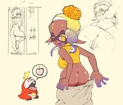 ass bottomwear clothing crossover female frye_(splatoon) fuecoco generation_9_pokemon genitals humanoid nintendo nsfw_pablo one_eye_closed pants pokémon_(species) pokemon pokemon_(species) pokemon_sv pussy shower splatoon tongue wink