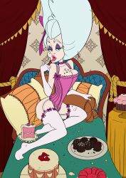 1girls animaniacs animaniacs_(2020) bedroom cake cleavage corset crumbs evening_gloves female_only frosting hulu licking light-skinned_female lingerie marie_antoinette marie_antoinette_(animaniacs) solo sweets tongue_out unknown_artist warner_brothers